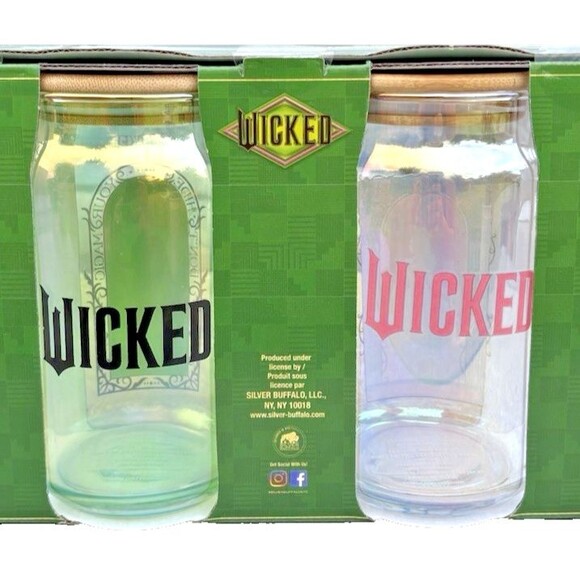Glinda & Elphaba-Wicked 16oz Glass Tumblers With Bamboo Lid, NIB Silver Buffalo - Picture 5 of 7